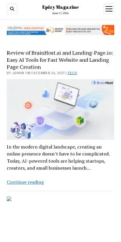 Anteprima del sito Epizy Magazine, media di Stati Uniti per articoli sponsorizzati