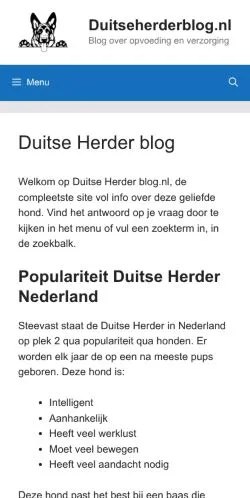 Anteprima del sito Duitse Herder Blog, media di Paesi Bassi per articoli sponsorizzati