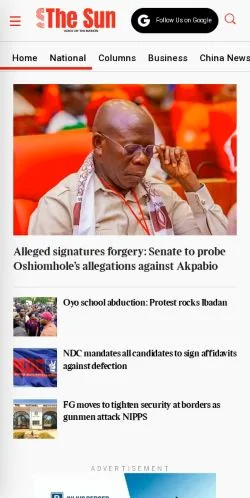 Anteprima del sito The Sun Nigeria, media di Stati Uniti per articoli sponsorizzati