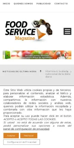 Anteprima del sito Food Service Magazine, media di Spagna per articoli sponsorizzati