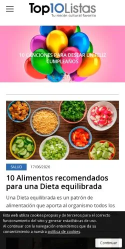 Aperçu du site Top 10 Listas, média de Espagne pour articles sponsorisés