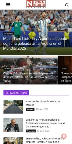 Anteprima del sito Zona Norte Diario, media di Argentina per articoli sponsorizzati
