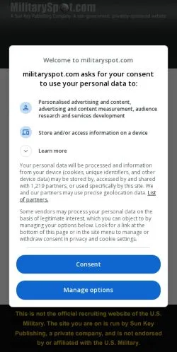 Anteprima del sito MilitarySpot, media di Stati Uniti per articoli sponsorizzati