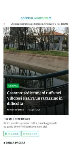 Podgląd witryny Ticino Notizie, medium z kraju Włochy do artykułów sponsorowanych