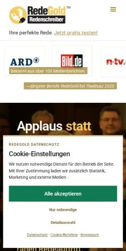 Sponsorlu makaleler için Almanya medyası RedeGold sitesinin önizlemesi