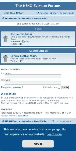 Anteprima del sito The NSNO Everton Forums, media di Regno Unito per articoli sponsorizzati