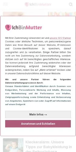 スポンサード記事向けのドイツメディア、Ich Bin Mutterのサイトプレビュー