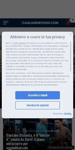 Anteprima del sito Cagliari News 24, media di Italia per articoli sponsorizzati