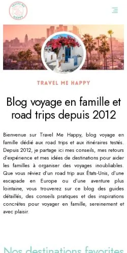 Anteprima del sito Travel Me Happy, media di Francia per articoli sponsorizzati