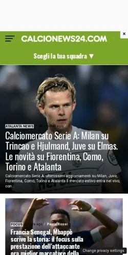 Anteprima del sito Calcio News 24, media di Italia per articoli sponsorizzati