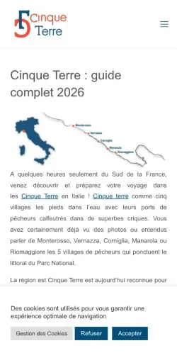 Anteprima del sito Cinque Terre Guide, media di Francia per articoli sponsorizzati