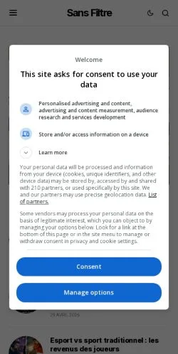 Anteprima del sito Sans Filtre, media di Francia per articoli sponsorizzati