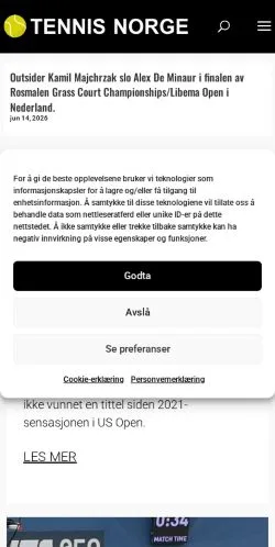 Anteprima del sito Tennis Norge, media di Norvegia per articoli sponsorizzati