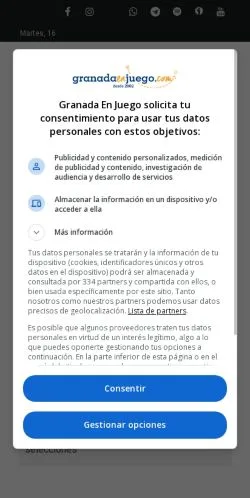 Anteprima del sito Granada En Juego, media di Spagna per articoli sponsorizzati