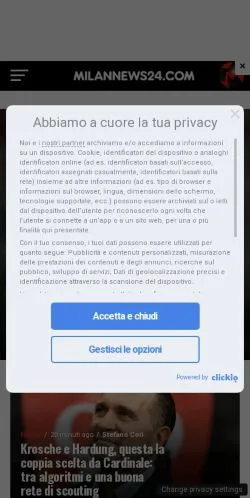 Podgląd witryny Milan News 24, medium z kraju Włochy do artykułów sponsorowanych