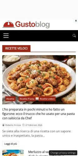Aperçu du site Gustoblog, média de Italie pour articles sponsorisés