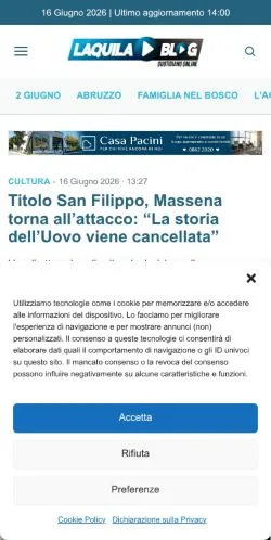 Pré-visualização do site LaquilaBlog, meio de Itália para artigos patrocinados