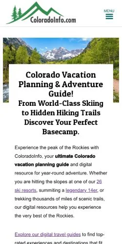Podgląd witryny Colorado Adventure, medium z kraju Stany Zjednoczone do artykułów sponsorowanych