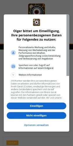 Pré-visualização do site Oiger, meio de Alemanha para artigos patrocinados
