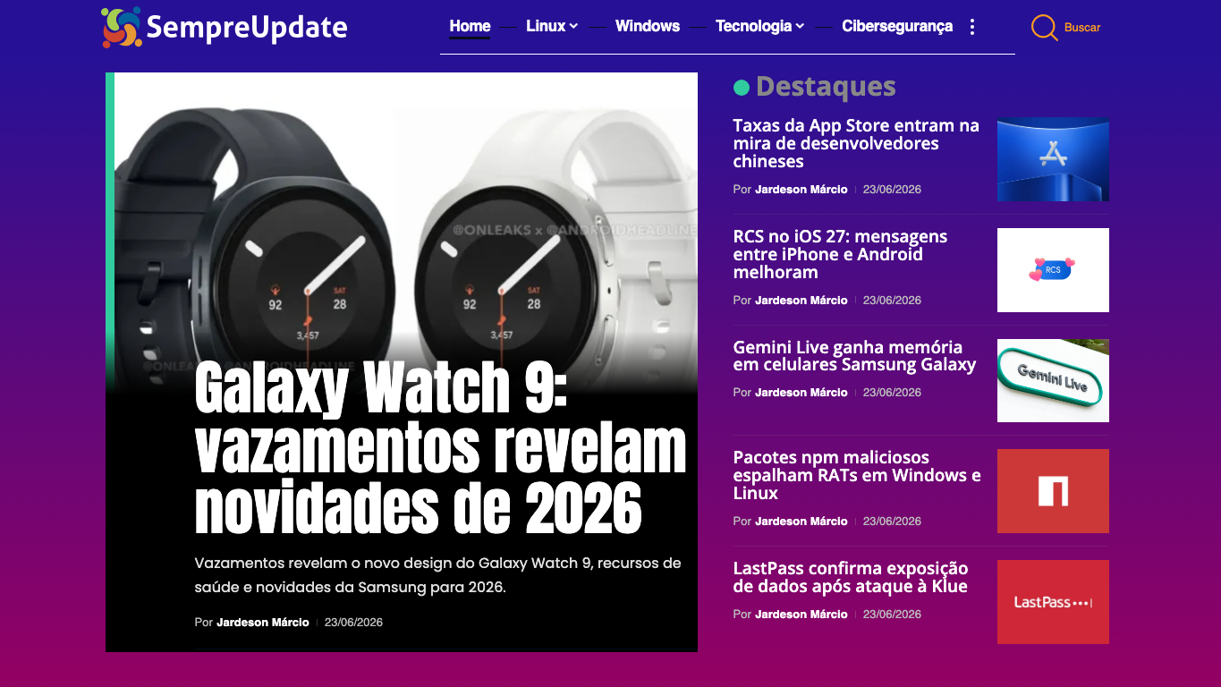 Podgląd witryny SempreUpdate, medium z kraju Brazylia do artykułów sponsorowanych