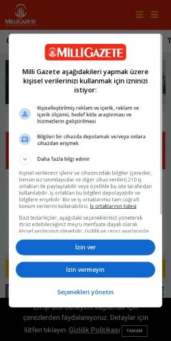 스폰서 기사용 튀르키예 매체 Milli Gazete 사이트 미리보기