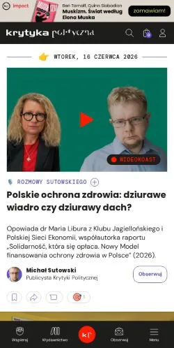 Podgląd witryny Krytyka Polityczna, medium z kraju Polska do artykułów sponsorowanych