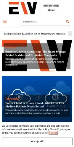 Aperçu du site Enterprise Wired, média de États-Unis pour articles sponsorisés
