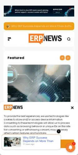 Podgląd witryny ERP News, medium z kraju Stany Zjednoczone do artykułów sponsorowanych