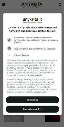 Vista previa del sitio Anyksta, medio de Lituania para artículos patrocinados