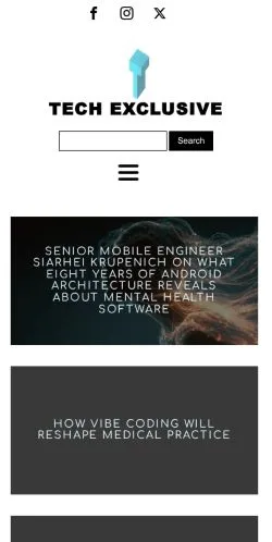 Pré-visualização do site Tech Exclusive, meio de Estados Unidos para artigos patrocinados
