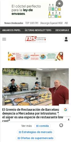 Anteprima del sito Diario De La Alimentación, media di Spagna per articoli sponsorizzati