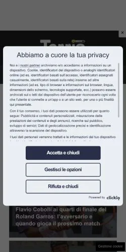 Anteprima del sito Tennis Fever, media di Italia per articoli sponsorizzati