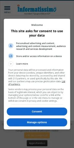 Forhåndsvisning av nettstedet Informatissimo, medium fra Italia for sponsede artikler