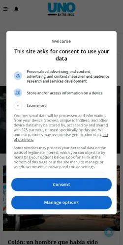 Anteprima del sito Uno Entre Rios, media di Argentina per articoli sponsorizzati