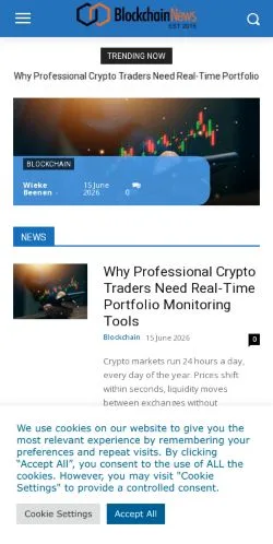 Pré-visualização do site The Blockchain, meio de Estados Unidos para artigos patrocinados