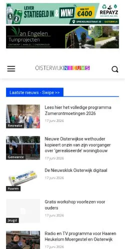 스폰서 기사용 네덜란드 매체 Oisterwijk Nieuws 사이트 미리보기