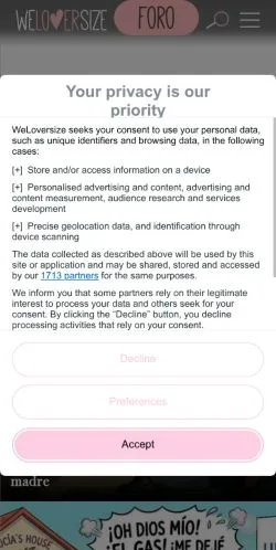 Anteprima del sito WeLoverSize, media di Spagna per articoli sponsorizzati