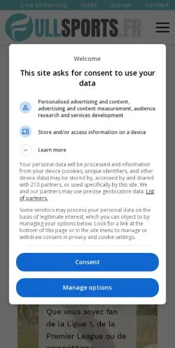 Anteprima del sito FullSports, media di Francia per articoli sponsorizzati
