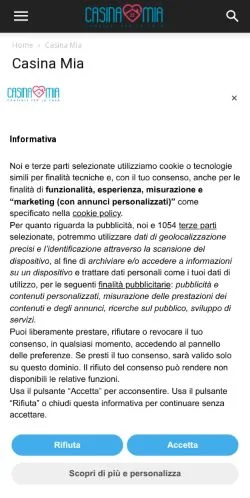 Preview of the Casinamia website, a media outlet in Italy for sponsored articles