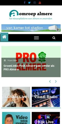 Podgląd witryny Omroep Almere, medium z kraju Holandia do artykułów sponsorowanych