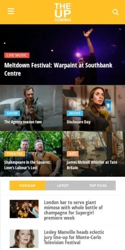 Anteprima del sito The Upcoming, media di Regno Unito per articoli sponsorizzati