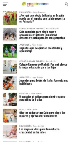 Vista previa del sitio Cosas De Peques, medio de España para artículos patrocinados