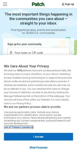 Aperçu du site Patch, référencé pour publier un article sponsorisé