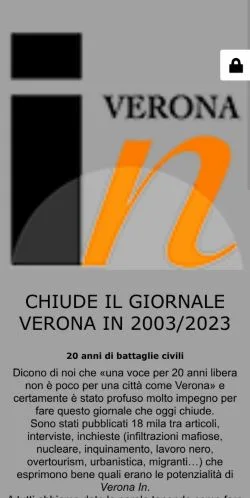 Anteprima del sito Verona In, media di Italia per articoli sponsorizzati