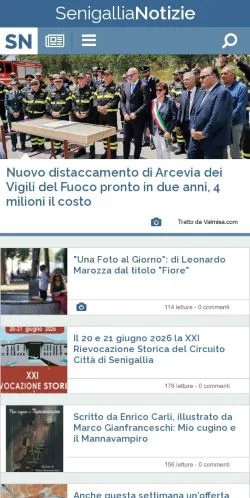 Anteprima del sito Senigallia Notizie, media di Italia per articoli sponsorizzati