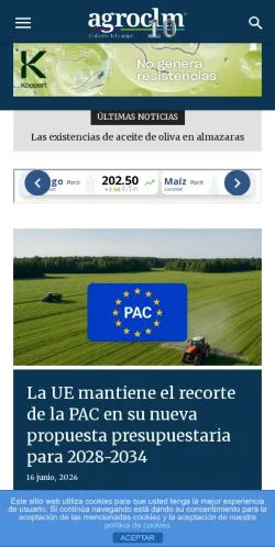 Förhandsvisning av webbplatsen AgroCLM, medium i Spanien för sponsrade artiklar