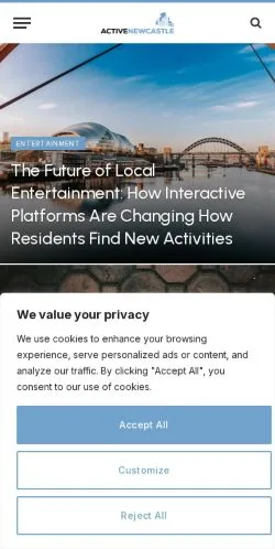 Anteprima del sito Active Newcastle, media di Regno Unito per articoli sponsorizzati