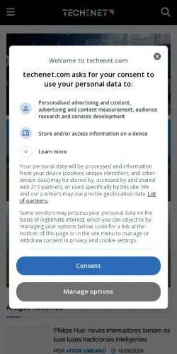 Sponsorlu makaleler için Portekiz medyası TecheNet sitesinin önizlemesi