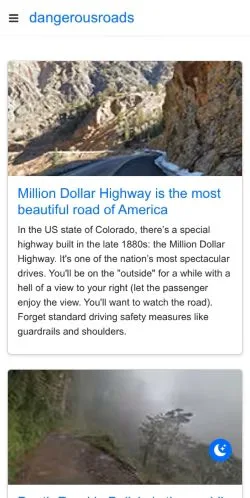 Anteprima del sito Dangerous Roads, media di Stati Uniti per articoli sponsorizzati