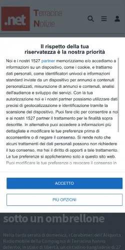 Pré-visualização do site Terracina Notizie, meio de Itália para artigos patrocinados